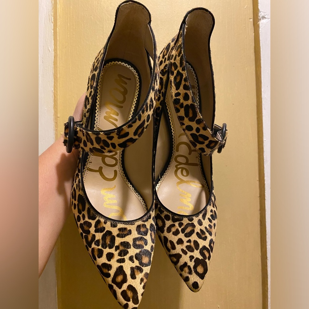 Sam Edelman Hinda Leopard Print Calf Hair Pointed Toe Pump Heels - Size 8 - Picture 10 of 12